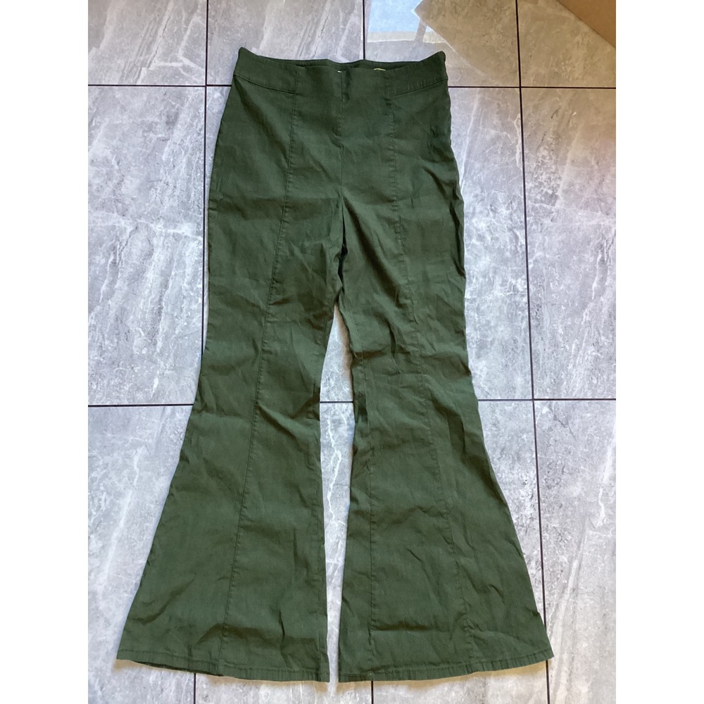 Maeve Anthropologie Olive Green High Rise Flare Wide Leg Seam Pants Size 14